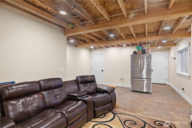 111 Wren Loop SW, Mattawa, WA 99349 - home theater room featuring light carpet and beamed ceiling