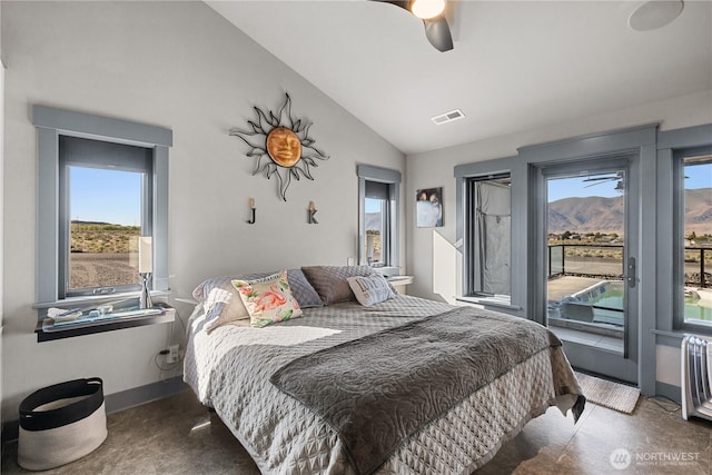111 Wren Loop SW, Mattawa, WA 99349 - bedroom with access to outside, vaulted ceiling, and ceiling fan