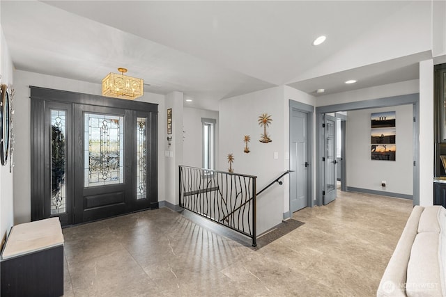 111 Wren Loop SW, Mattawa, WA 99349 - entryway featuring recessed lighting, a chandelier, healthy amount of natural light, and lofted ceiling
