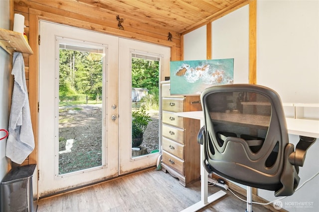 11924 210th St E, Graham, WA 98338 - office featuring wood finished floors, wood ceiling, and french doors