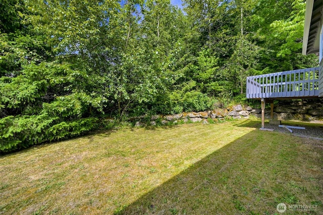 1999 Governor Rd, Bellingham, WA 98229 - view of grassy yard with a wooden deck