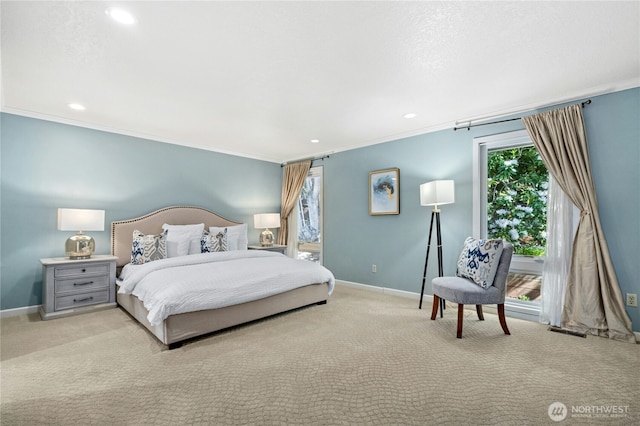 13712 SE 44th St, Bellevue, WA 98006 - bedroom featuring carpet, baseboards, ornamental molding, and recessed lighting