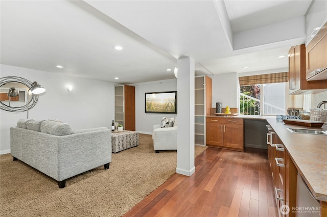 13712 SE 44th St, Bellevue, WA 98006 - living room with recessed lighting, light wood finished floors, and baseboards