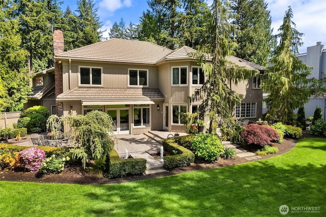 2805 Sahalee Dr E, Sammamish, WA 98074 - back of property featuring a chimney, a tiled roof, and a patio
