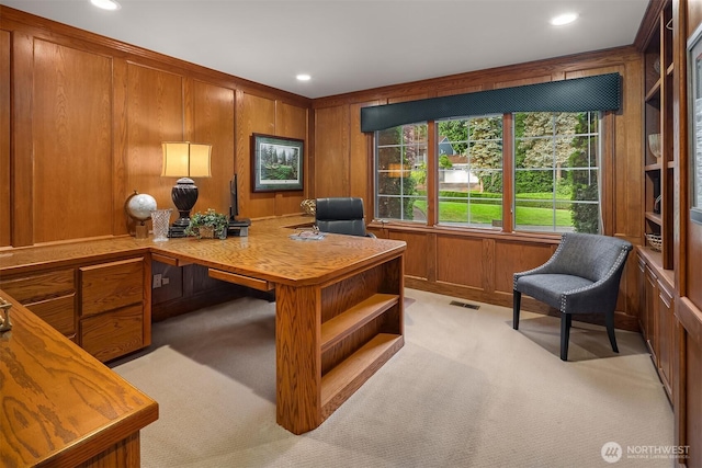 2805 Sahalee Dr E, Sammamish, WA 98074 - office area with light colored carpet, wood walls, and recessed lighting