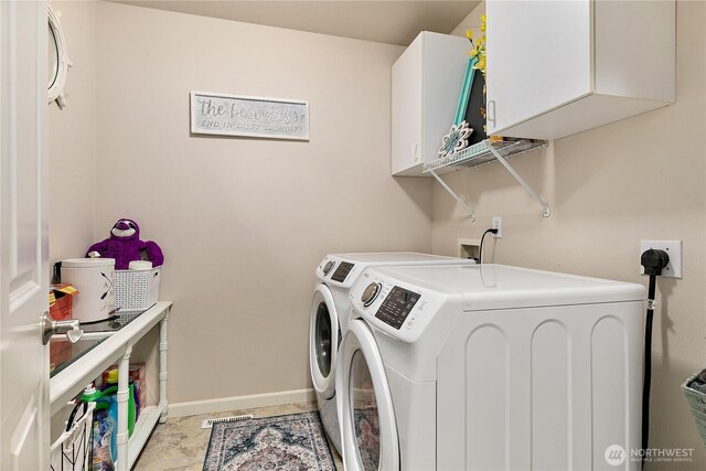 813 SW 363rd Pl, Federal Way, WA 98023 - laundry room featuring washer and clothes dryer, cabinet space, and baseboards