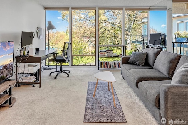 4561 Lake Washington Blvd NE Unit 303, Kirkland, WA 98033 - carpeted living area featuring a wall of windows and a desk