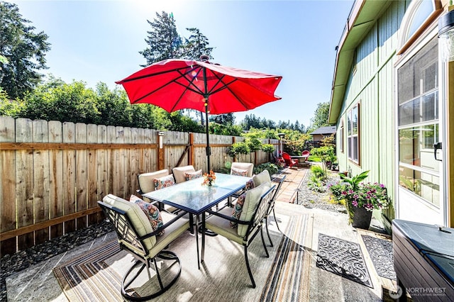 300 Fircrest Dr, Sequim, WA 98382 - wooden deck featuring outdoor dining area, a fenced backyard, and a patio area