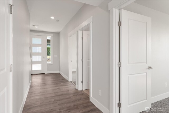 200 Pinnacle Pl, Chelan, WA 98816 - hall featuring baseboards, wood finished floors, and recessed lighting