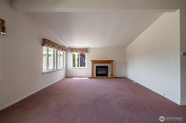 580 Canyon Dr, East Wenatchee, WA 98802 - unfurnished living room with vaulted ceiling, carpet flooring, and a high end fireplace