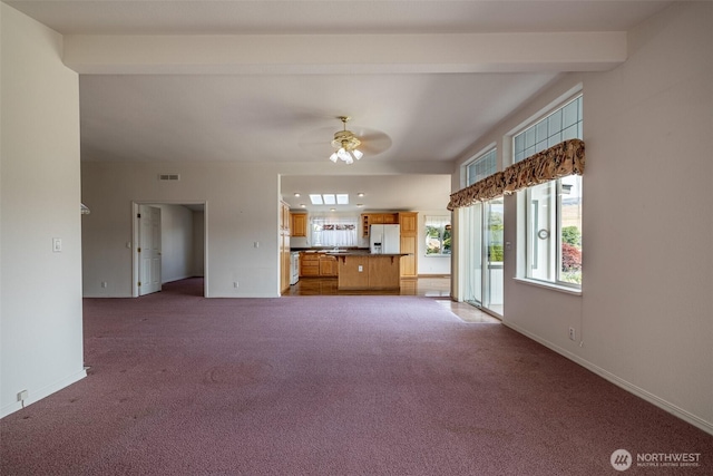580 Canyon Dr, East Wenatchee, WA 98802 - unfurnished living room with carpet floors and a ceiling fan