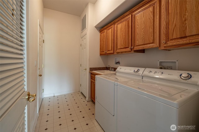 580 Canyon Dr, East Wenatchee, WA 98802 - laundry room featuring cabinet space, washer and clothes dryer, and light flooring