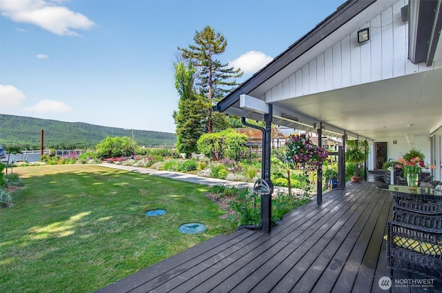 10 E Sunny Sands Rd, Cathlamet, WA 98612 - wooden deck featuring a yard and a mountain view