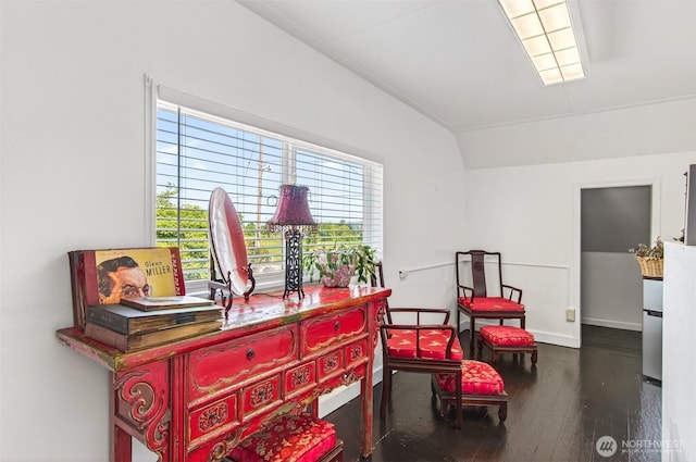 10 E Sunny Sands Rd, Cathlamet, WA 98612 - living area featuring plenty of natural light, hardwood / wood-style flooring, vaulted ceiling, and baseboards