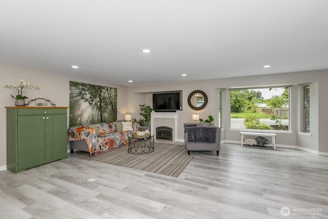 1728 106th St SW, Everett, WA 98204 - living room with light wood-style floors, a fireplace, recessed lighting, and baseboards