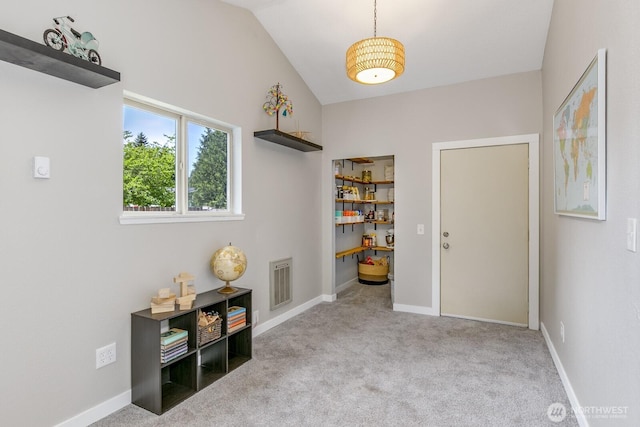 1728 106th St SW, Everett, WA 98204 - living area with carpet flooring, baseboards, and lofted ceiling