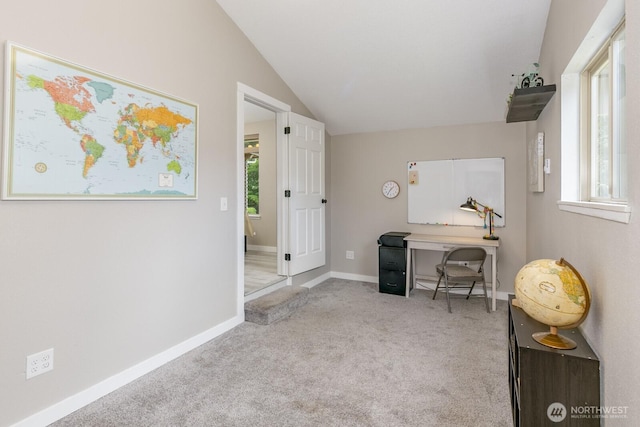 1728 106th St SW, Everett, WA 98204 - office area with lofted ceiling, carpet flooring, healthy amount of natural light, and baseboards