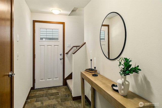 2648 NW 57th St Unit A, Seattle, WA 98107 - entrance foyer featuring stone finish flooring and stairway