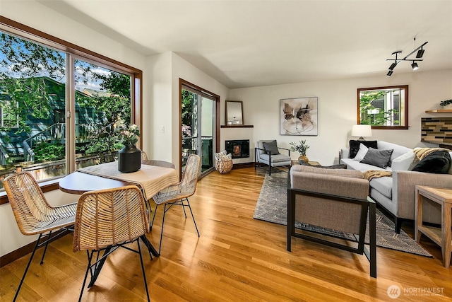 2648 NW 57th St Unit A, Seattle, WA 98107 - living room with a glass covered fireplace and light wood finished floors