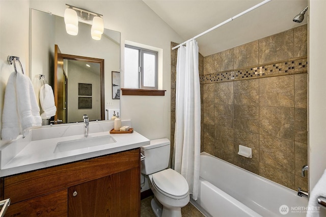2648 NW 57th St Unit A, Seattle, WA 98107 - full bath with vanity, toilet, shower / bath combo, and lofted ceiling