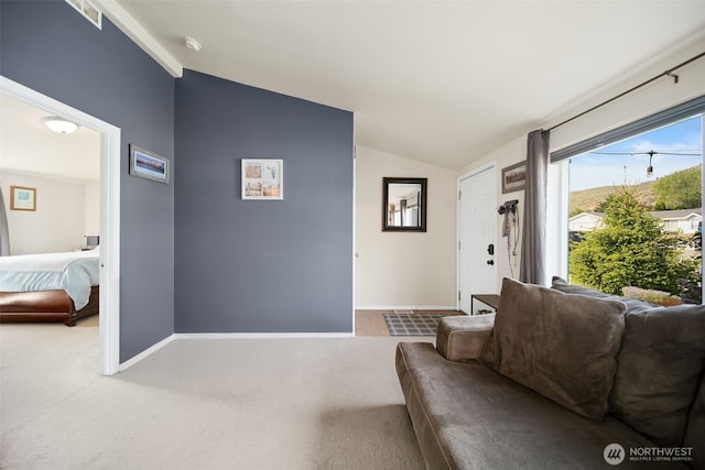 14617 Diamond Ave, Entiat, WA 98822 - living room with vaulted ceiling, carpet, and baseboards