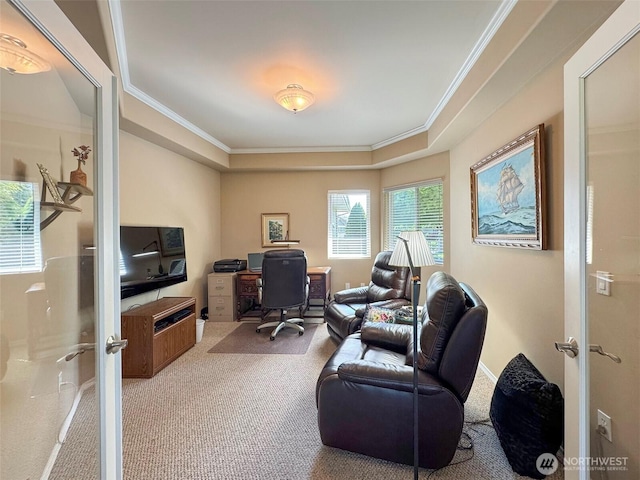 40 Cascadia Loop, Sequim, WA 98382 - home office with carpet, ornamental molding, and french doors