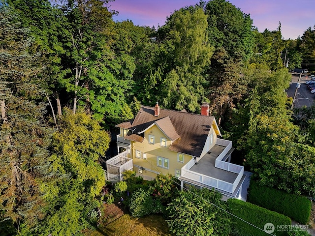 4324 35th Ave W, Seattle, WA 98199 - aerial view at dusk of a wooded view