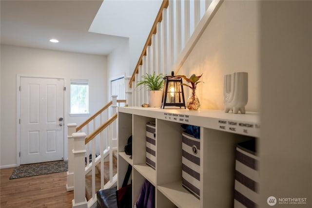 7615 14th St SE, Lake Stevens, WA 98258 - foyer featuring wood finished floors, stairs, recessed lighting, and baseboards