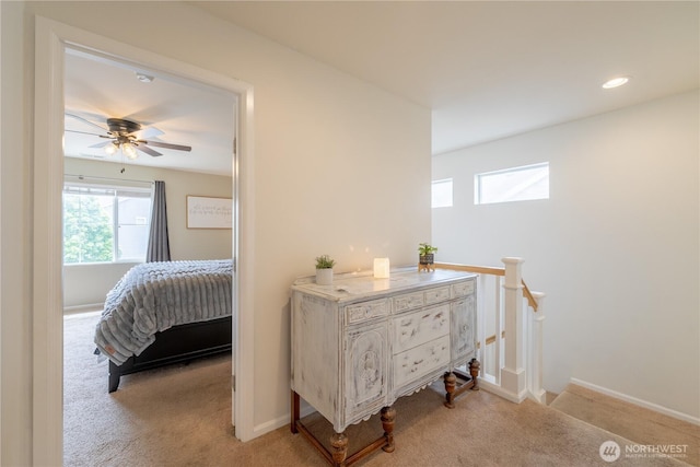 7615 14th St SE, Lake Stevens, WA 98258 - corridor featuring light carpet, baseboards, recessed lighting, and an upstairs landing