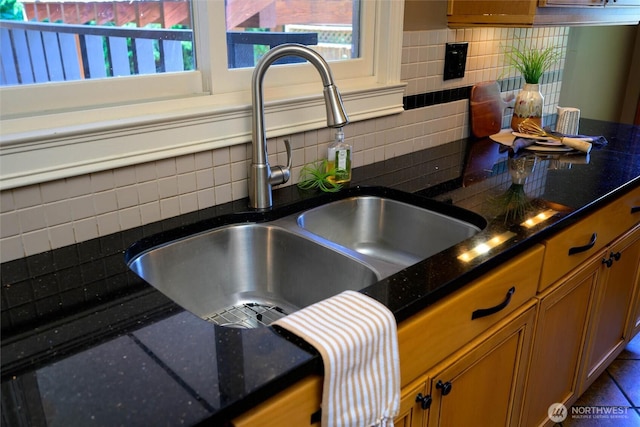 3536 Arbor St, Bellingham, WA 98229 - kitchen view of a sink, brown cabinets, and backsplash