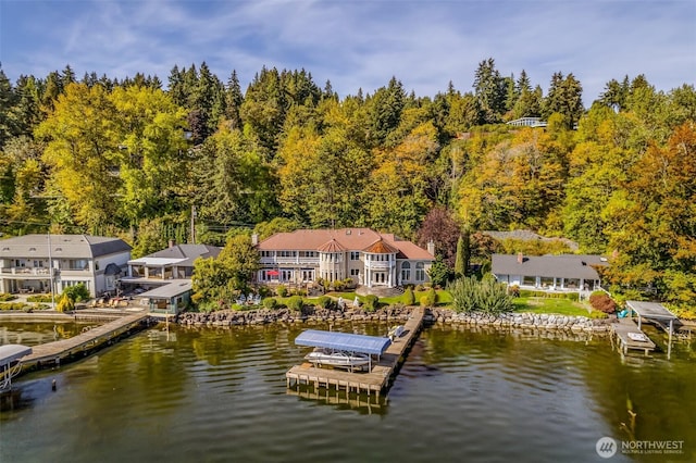 17765 Beach Dr NE, Lake Forest Park, WA 98155 - dock area featuring a water view and a forest view