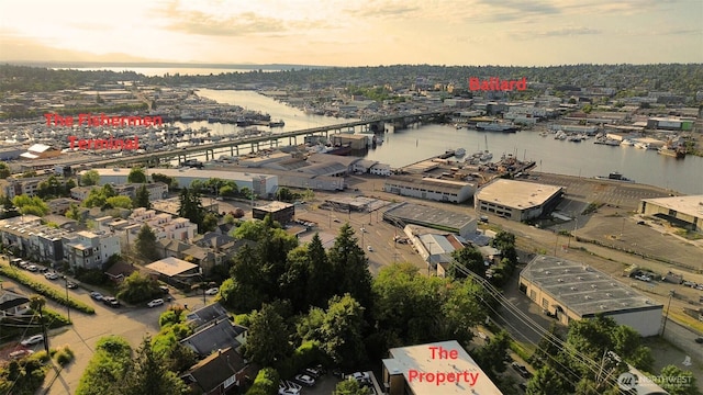 3814 11th Ave W Apt 23, Seattle, WA 98119 - aerial view at dusk of a water view and a notable bridge