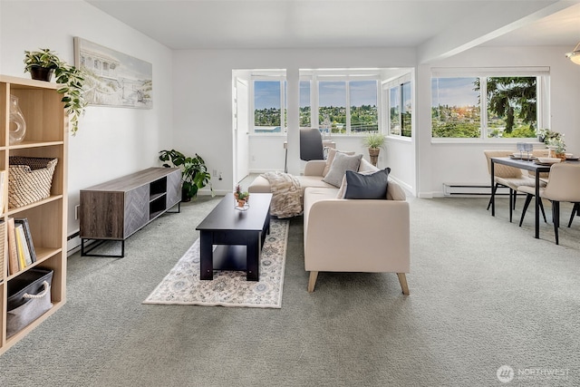 3814 11th Ave W Apt 23, Seattle, WA 98119 - carpeted living area featuring baseboard heating and baseboards