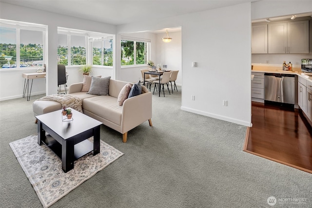 3814 11th Ave W Apt 23, Seattle, WA 98119 - living area with dark colored carpet and baseboards