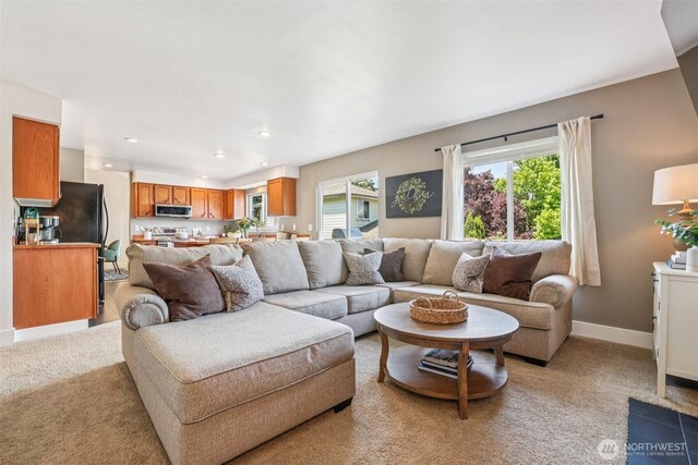 26820 NE 163rd St, Duvall, WA 98019 - living room featuring plenty of natural light, light carpet, recessed lighting, and baseboards