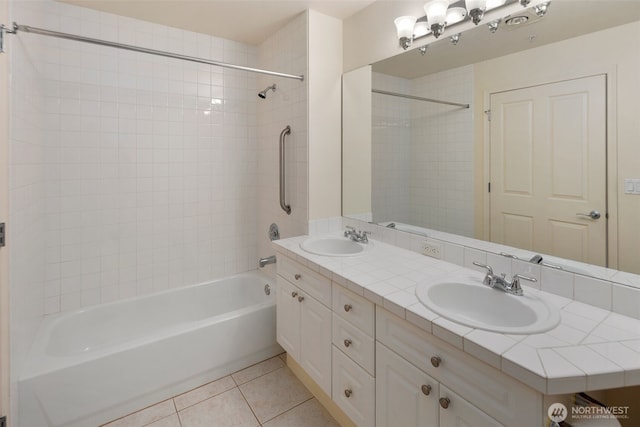 2220 132nd Ave SE Unit A220, Bellevue, WA 98005 - bathroom with bathing tub / shower combination, double vanity, and tile patterned floors