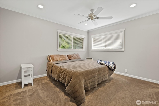 11012 36th St E, Edgewood, WA 98372 - bedroom featuring carpet floors, recessed lighting, crown molding, and ceiling fan