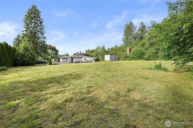 11012 36th St E, Edgewood, WA 98372 - view of grassy yard with a storage unit