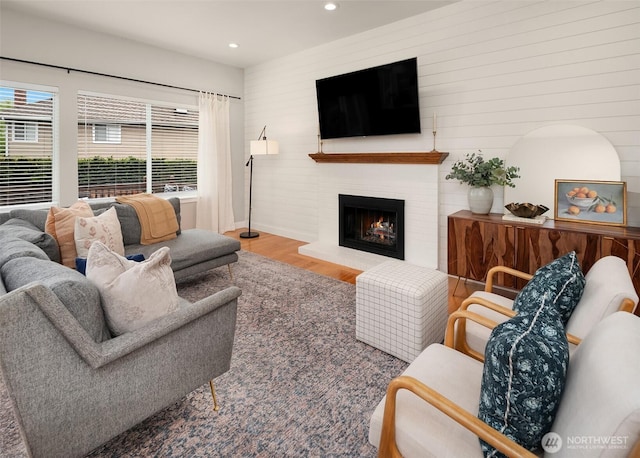 4624 SW 329th Way, Federal Way, WA 98023 - living room with wood finished floors, recessed lighting, and a fireplace