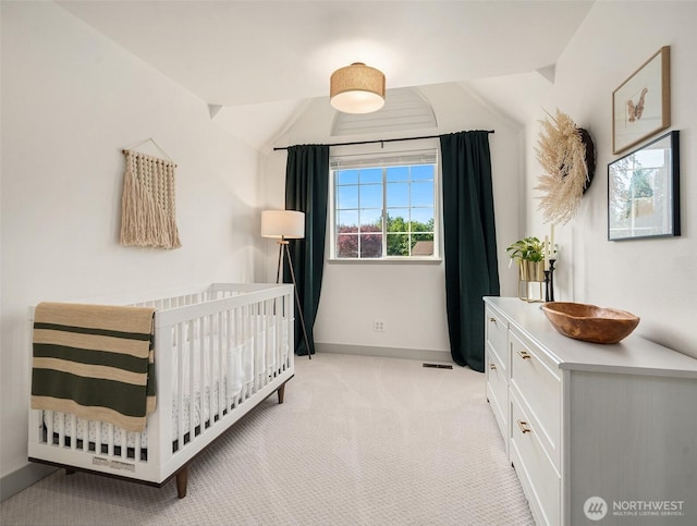 4624 SW 329th Way, Federal Way, WA 98023 - bedroom featuring light carpet, baseboards, lofted ceiling, and a nursery area