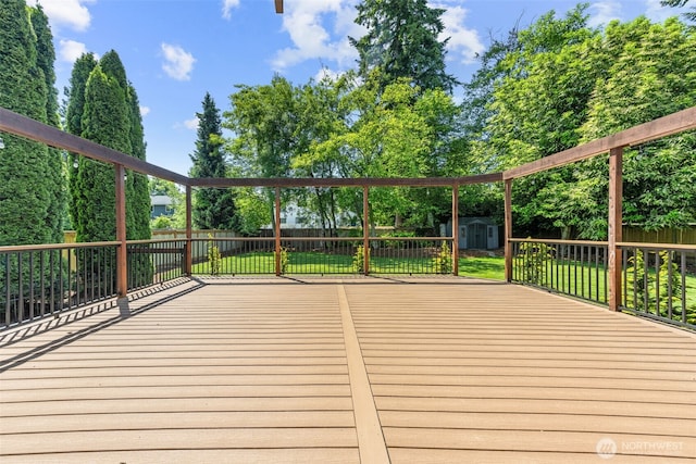 27701 NE 145th Pl, Duvall, WA 98019 - wooden deck with a storage shed and a fenced backyard