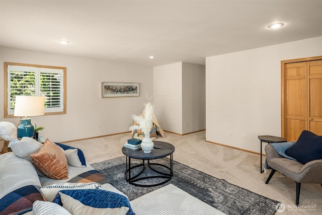 23976 SE 40th Pl, Sammamish, WA 98029 - living area featuring light carpet, baseboards, and recessed lighting