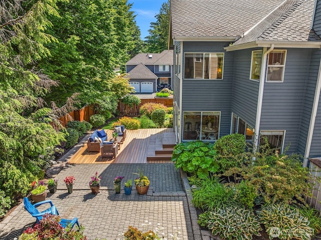 23976 SE 40th Pl, Sammamish, WA 98029 - back of house with a wooden deck, outdoor lounge area, and a shingled roof