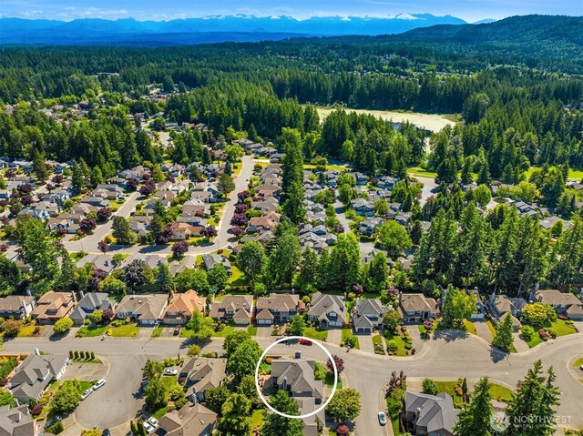 23976 SE 40th Pl, Sammamish, WA 98029 - aerial perspective of suburban area featuring a heavily wooded area and a mountain backdrop