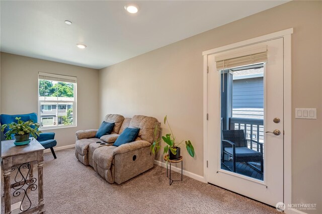 8713 E Gilman Ave, Arlington, WA 98223 - carpeted living area with baseboards and recessed lighting