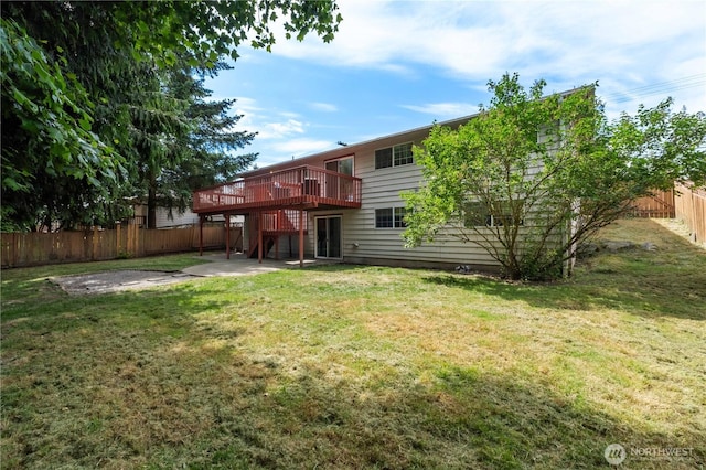 29356 38th Pl S, Auburn, WA 98001 - back of house featuring a wooden deck, a fenced backyard, stairs, and a patio