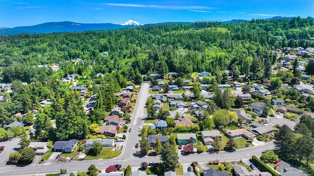 801 38th St, Bellingham, WA 98229 - aerial perspective of suburban area with a mountain backdrop and a heavily wooded area