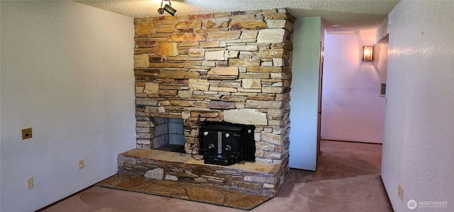 10622 44th Ave SE, Everett, WA 98208 - detailed view of a textured ceiling, a wood stove, and carpet flooring