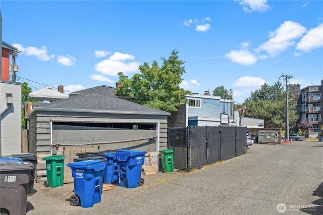 2810 Alki Ave SW, Seattle, WA 98116 - exterior space with a detached garage and a shingled roof