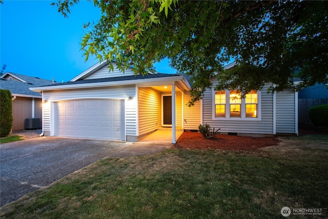 16215 NE 13th St, Vancouver, WA 98684 - ranch-style house featuring asphalt driveway, a garage, a front yard, and crawl space